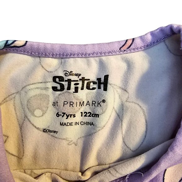 Disney Stitch Kids Pajama Set 6-7 Yrs Purple Cartoon Pattern Long Sleeve Top & P - Picture 2 of 8